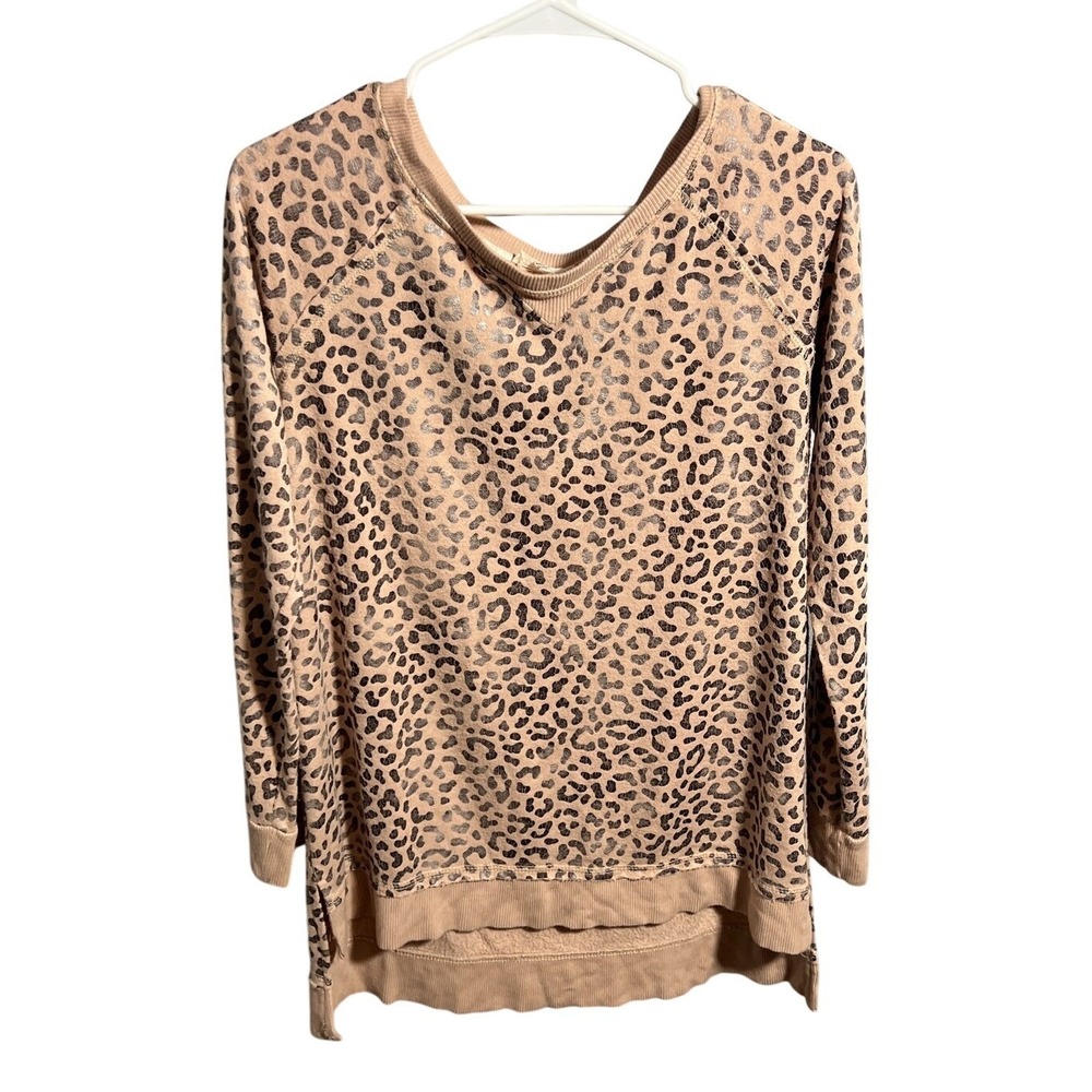 Jane‎ and Delancey Women's S Pink Metallic Leopard Print Raglan Sleeve Pullover